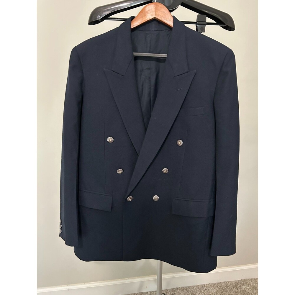 Tofiq Sons Delhi ClassicDouble-Breasted Blazer Mens 42 Navy Blue Peak Lapel Wool